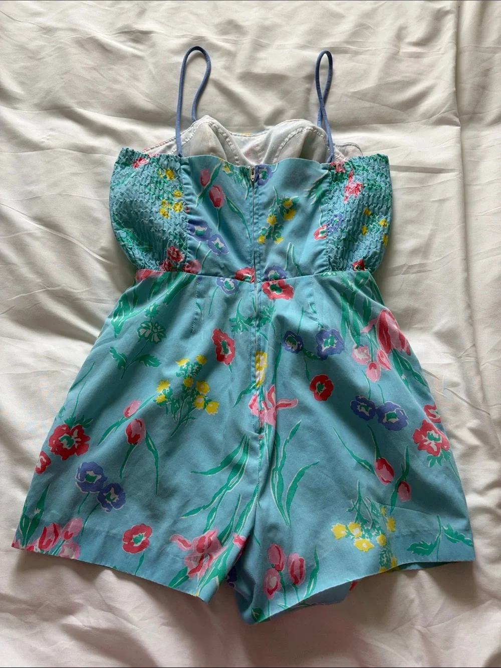 Vintage Floral Blue Romper with Spaghetti Straps - Picture 4 of 13